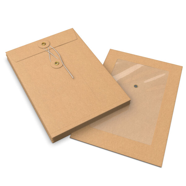 Lot de 10 enveloppes à rondelle et ficelle manille avec soufflet et fenetre panoramique 229x162