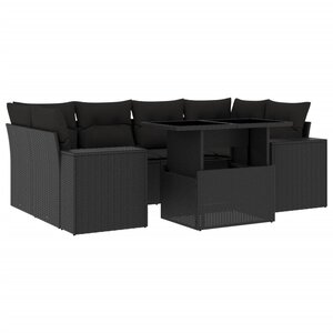 vidaXL Salon de jardin 7 Pièces avec coussins noir résine tressée