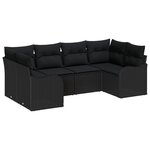 Ensemble canapé jardin vidaXL 6 pièces avec coussins noir poly rattan