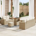 Canapés de Jardin 8 Pièces avec Coussins Beige Poly Rotin Acacia