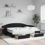 vidaXL Lit de jour avec gigogne et tiroirs sans matelas noir 80x200 cm