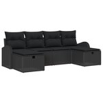 Ensemble de canapé de jardin de 6 pièces avec coussins en poly rotin noir