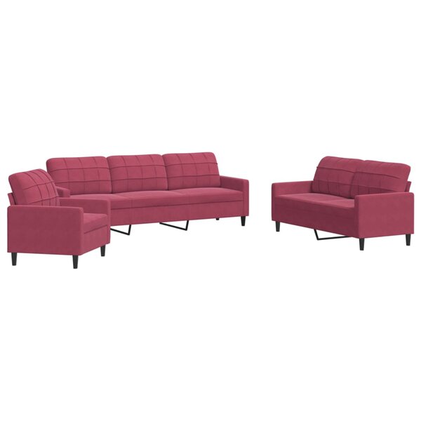 vidaXL Ensemble de canapés 3 Pièces avec coussins Rouge bordeaux Velours