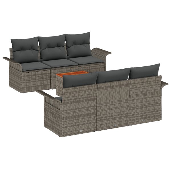 vidaXL Ensemble de canapés de jardin 7 pièces avec coussins gris poly rattan acacia
