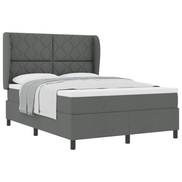 Lit Box Spring vidaXL avec Matelas - Gris Foncé  140x190 cm  Tissu