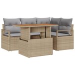 vidaXL Ensemble de Canapé de Jardin 5 Pièces avec Coussins Beige Rattan Poly Acacia