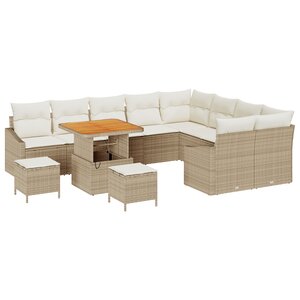 Ensemble de Canapés de Jardin vidaXL 12 Pièces avec Coussins Beige Rotin Poly Acacia