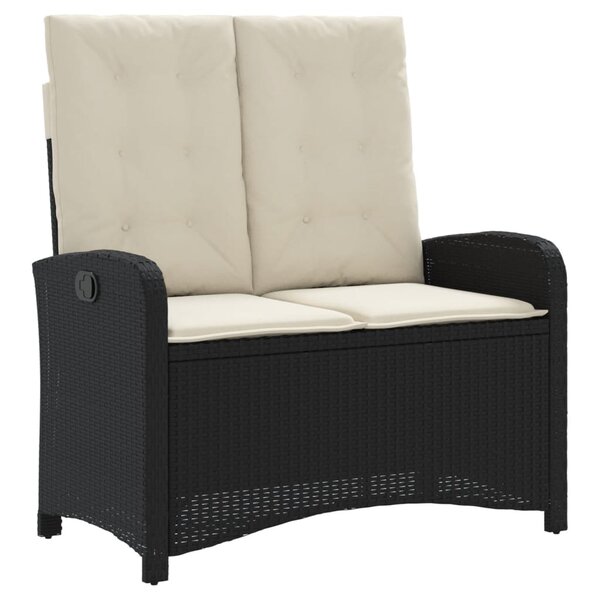 vidaXL Banc inclinable de jardin avec coussins noir résine tressée