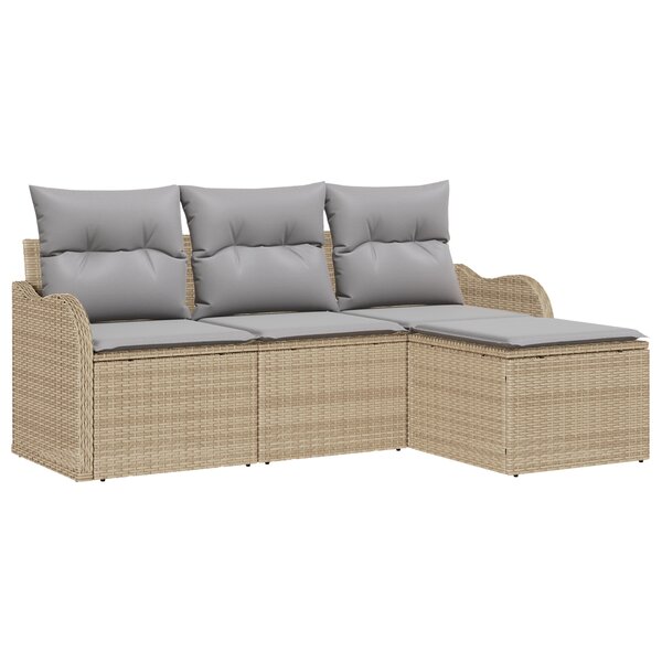 Ensemble de Canapé de Jardin 4 Pièces avec Coussins Beige Rattan PE