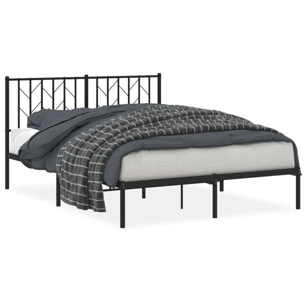 vidaXL Cadre de lit métal avec tête de lit noir 135x190 cm