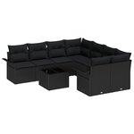 Ensemble de canapé de jardin 9 pièces avec coussins en poly rattan noir