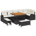 Ensemble de canapé de jardin 9 pièces avec coussins en poly rotin noir
