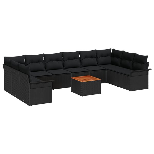 vidaXL Ensemble de canapés de jardin 11 pièces avec coussins noirs en poly rotin