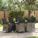 vidaXL Ensemble de Dîner de Jardin de 7 Pièces avec Coussins Gris Rattan PE