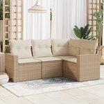 vidaXL Salon de jardin avec coussins 4 Pièces beige résine tressée