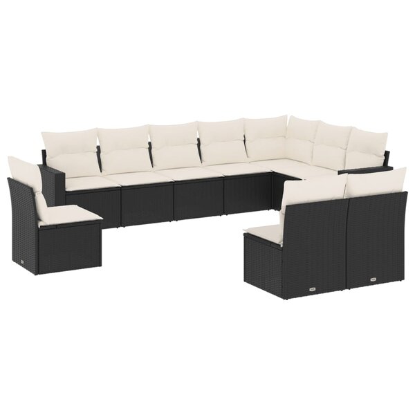 vidaXL Salon de jardin 10 Pièces avec coussins noir résine tressée