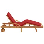 vidaXL Chaise Longue Pliante avec Roues & Coussin Rouge Bois Massif Acacia