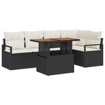 Ensemble de canapé de jardin de 6 pièces avec coussins Noir poly rotin