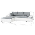 Canapé d'angle réversible convertible 3 places + Coffre - Simili blanc et tissu gris - 274 x 184 cm