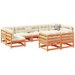 vidaXL Salon de jardin 9 Pièces avec coussins marron cire bois pin massif