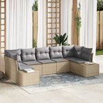 vidaXL Ensemble de canapés de jardin 7 pièces avec coussins beige poly rotin