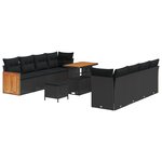 Ensemble de Canapés de Jardin de 11 Pièces avec Coussins Noir Poly Rotin Acacia