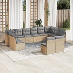 vidaXL Salon de jardin avec coussins 12 Pièces beige résine tressée