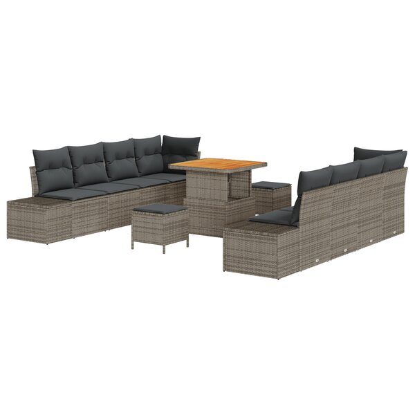 Ensemble de sofa de jardin 11 pièces avec coussins gris poly rattan acacia