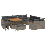 Ensemble de canapés de jardin de 13 pièces avec coussins gris en rotin synthétique