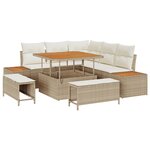 Ensemble de Canapés de Jardin de 8 Pièces vidaXL avec Coussins Beige Poly Rattan Acacia