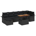 vidaXL Ensemble de canapé de jardin 8 pièces avec coussins en rotin noir