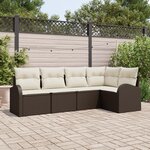 Ensemble de canapé de jardin de 5 pièces avec coussins Marron Polyrattan