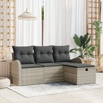 Ensemble de canapé de jardin 4 pièces avec coussins gris clair en poly rotin