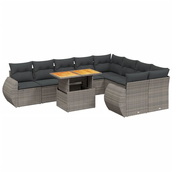 vidaXL Salon de jardin avec coussins 10 Pièces gris résine tressée