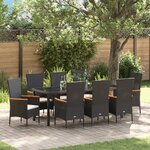 vidaXL Ensemble de salle à manger de jardin 9 pièces avec coussins noir poly rotin