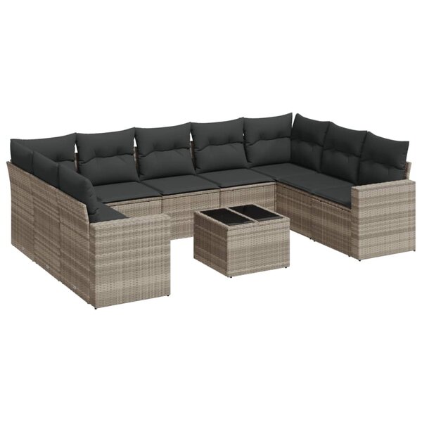 vidaXL Salon de jardin avec coussins 10 Pièces gris clair résine tressée