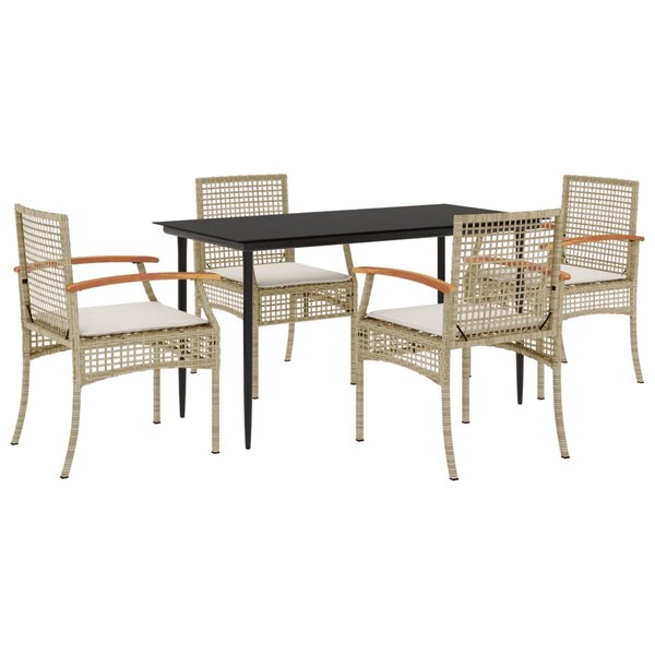 vidaXL Ensemble à manger de jardin avec coussins 5Pièces Beige poly rotin