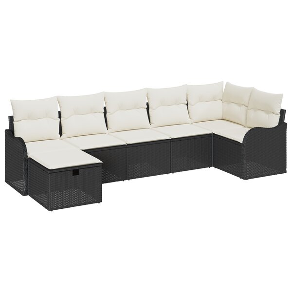 Ensemble de canapé de jardin 7 pièces noir poly rattan avec coussins