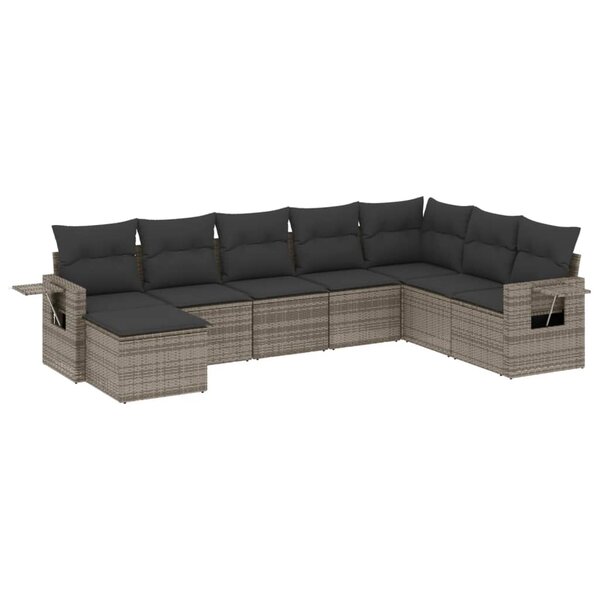 vidaXL Salon de jardin 8 Pièces avec coussins gris résine tressée