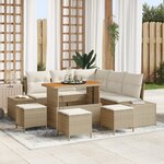 Ensemble de Canapés de Jardin 9 Pièces avec Coussins Beige Poly Rattan Acacia