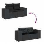 vidaXL Canapé de jardin avec coussins 2 places noir résine tressée