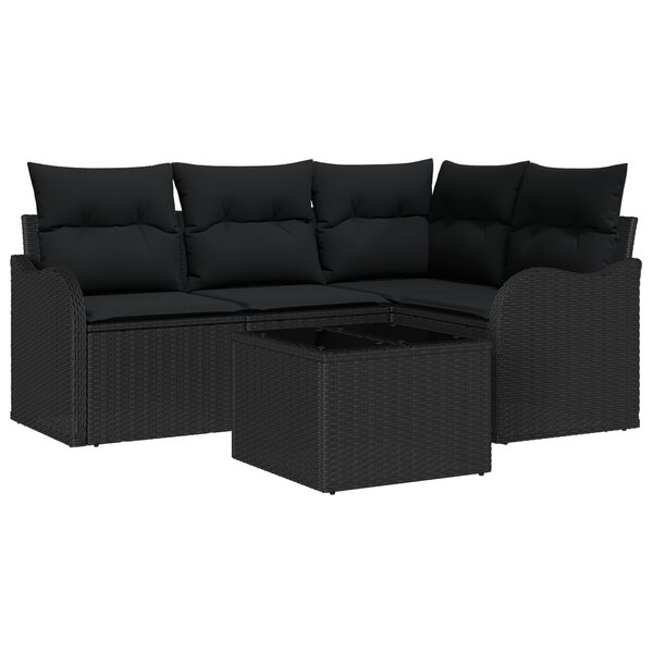 Set de Canapé de Jardin de 5 Pièces avec Coussins Beige Rattan Poly