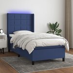 vidaXL Sommier à lattes de lit matelas et LED Bleu 90x190 cm Tissu