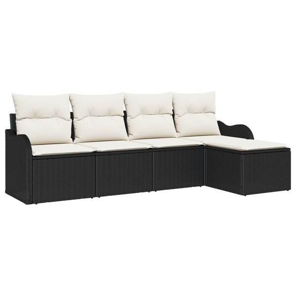 Set de Canapé de Jardin de 5 Pièces avec Coussin en Polyrotin Noir