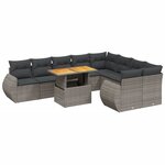 vidaXL Salon de jardin avec coussins 10 Pièces gris résine tressée
