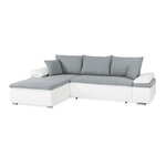Canapé d'angle réversible convertible 3 places + Coffre - Simili blanc et tissu gris - 274 x 184 cm