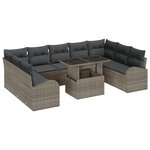 vidaXL Ensemble de canapé de jardin 10 pièces avec coussins en gris poly rattan