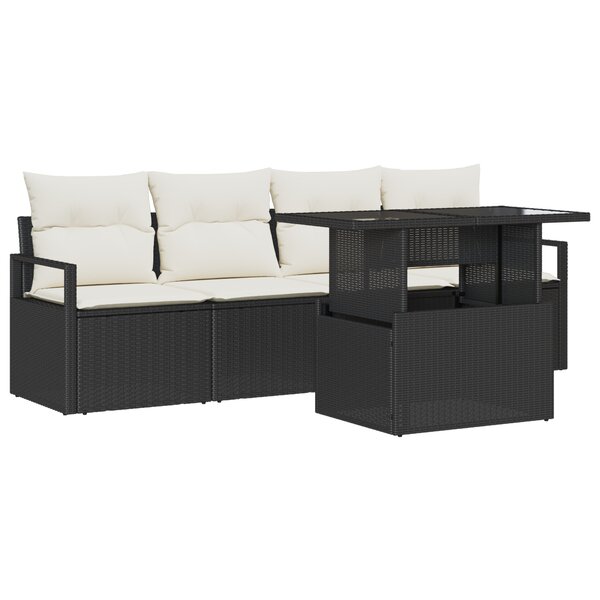 vidaXL Ensemble de canapés de jardin 5 pièces avec coussins en rotin poly noir