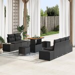 Ensemble de canapé de jardin 8 pièces vidaXL avec coussins Noir Poly Rotin Acacia