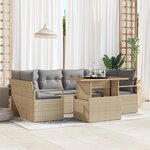 Ensemble de Canapé de Jardin 7 Pièces avec Coussins Beige Rattan Poly